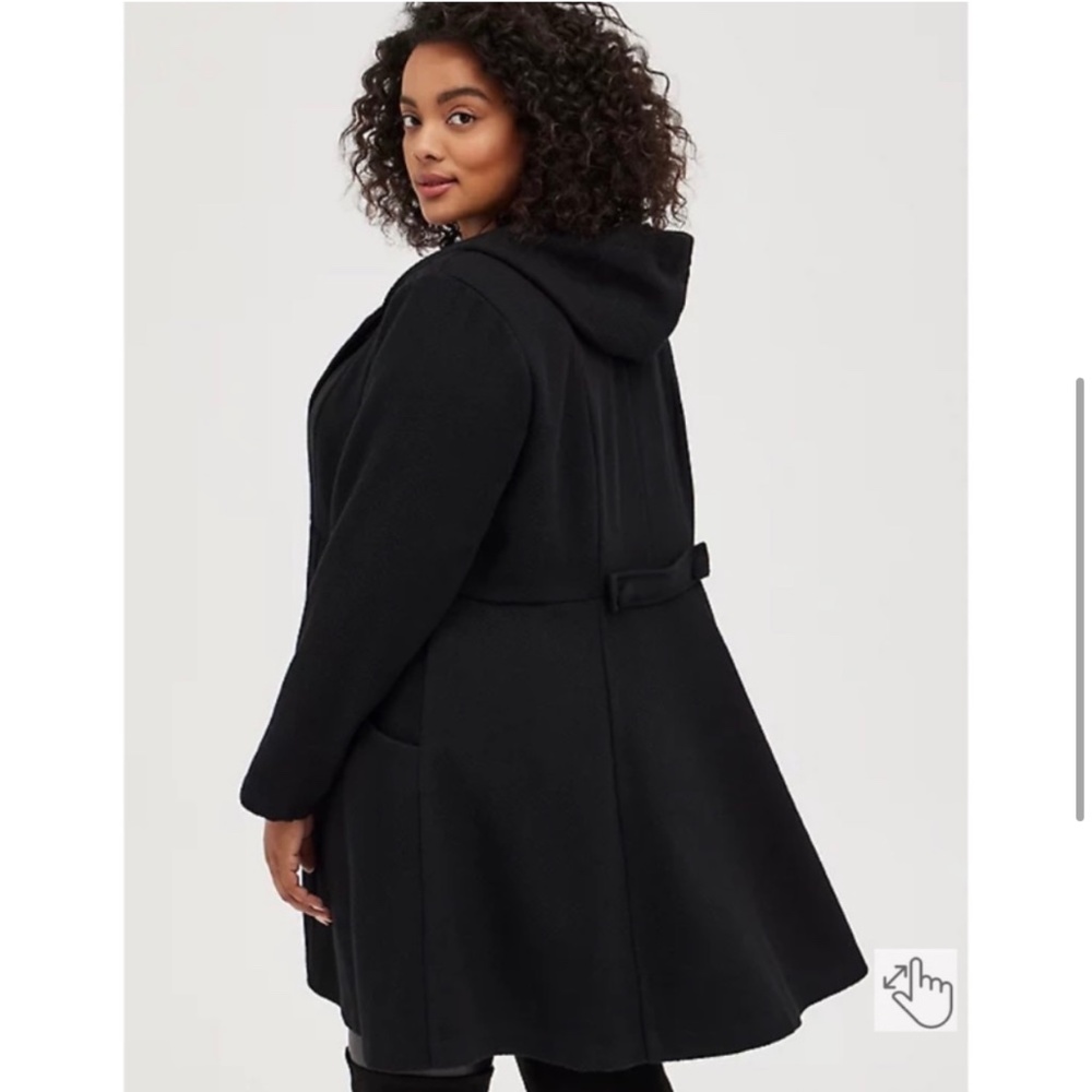 Black Woolen Hooded Fit & Flare Coat